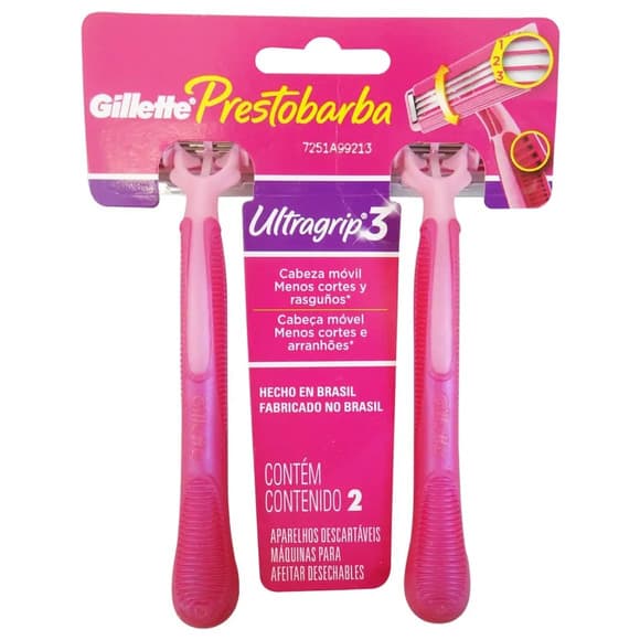 APAR DEPIL GILLETTE PREST ULTRAGRIP III FEM ROSA 2UN