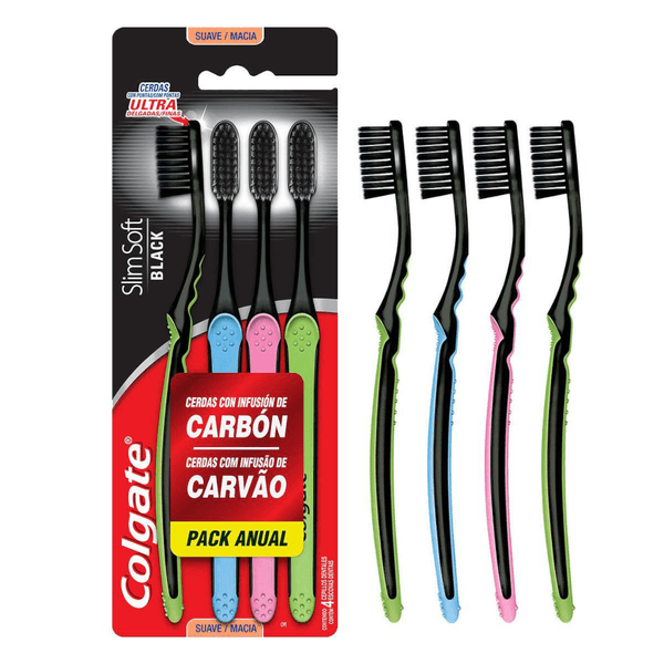 KIT PACK COLGATE ANUAL ESCOVA DENTAL SLIM SOFT BLACK CARVAO