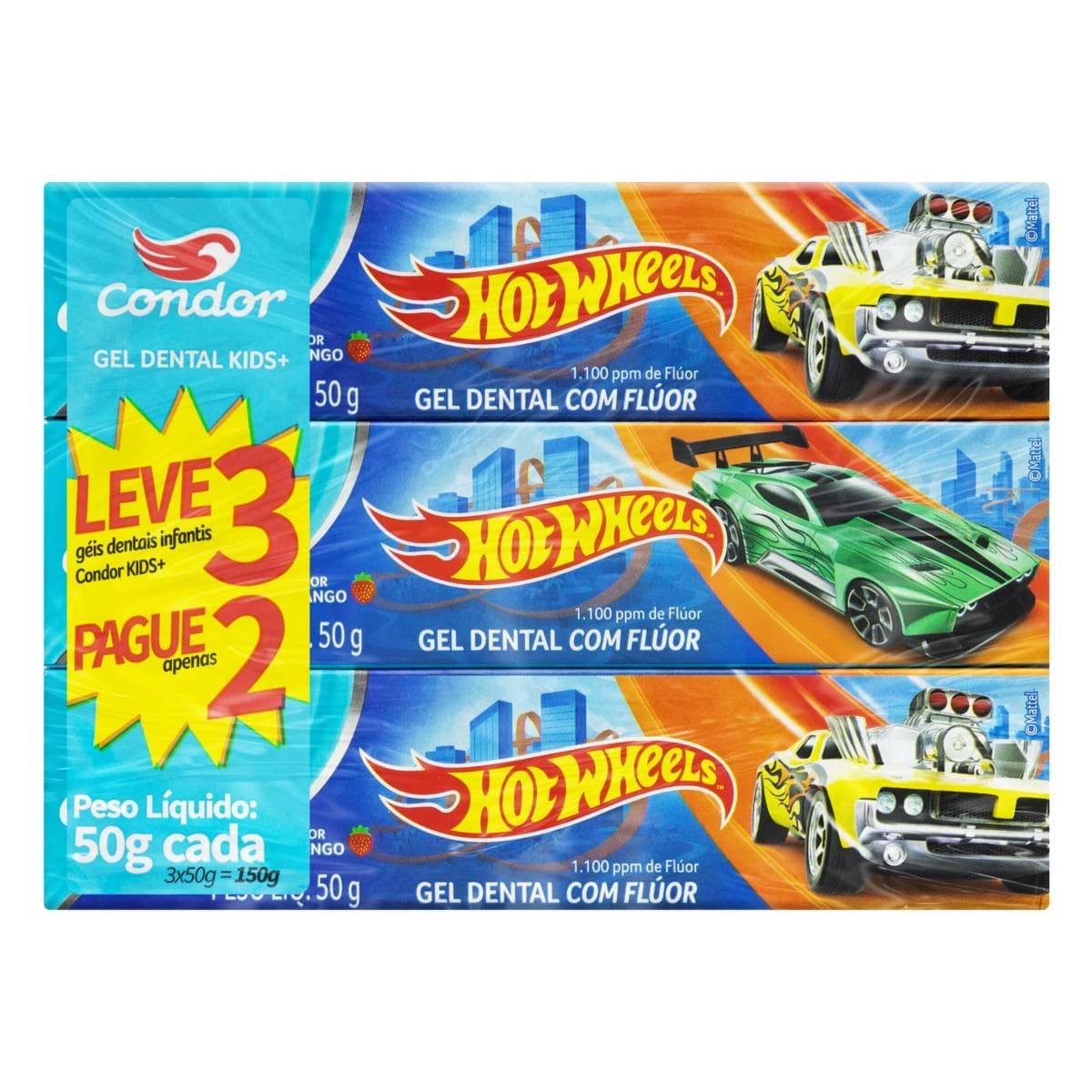 GEL DENTAL HOT WHEELS MORANGO 50G KIT C/3