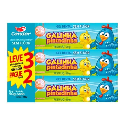 GEL DENTAL GALINHA PINTADINHA 50G KIT C/3