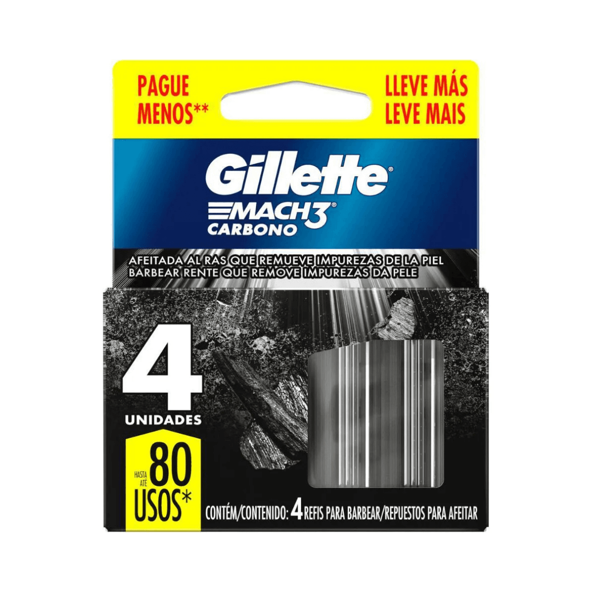 CARGA GILLETTE MACH3 CARBONO L+P- 4UN