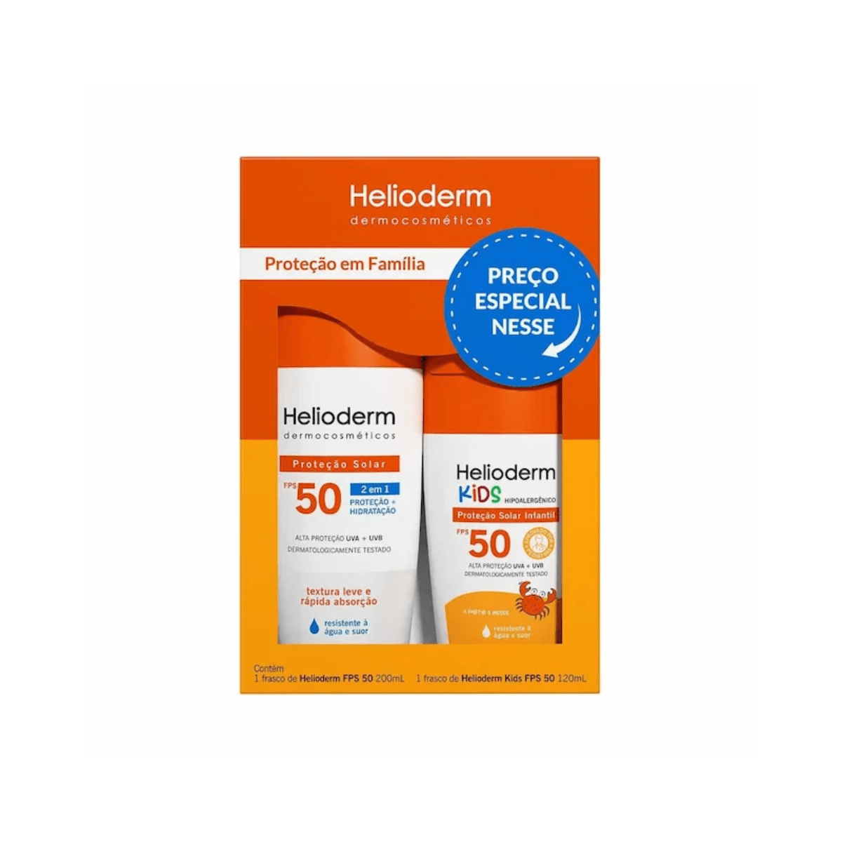 KIT HELIODERM FAMILIA FPS50 200ML + KIDS FPS50 120ML
