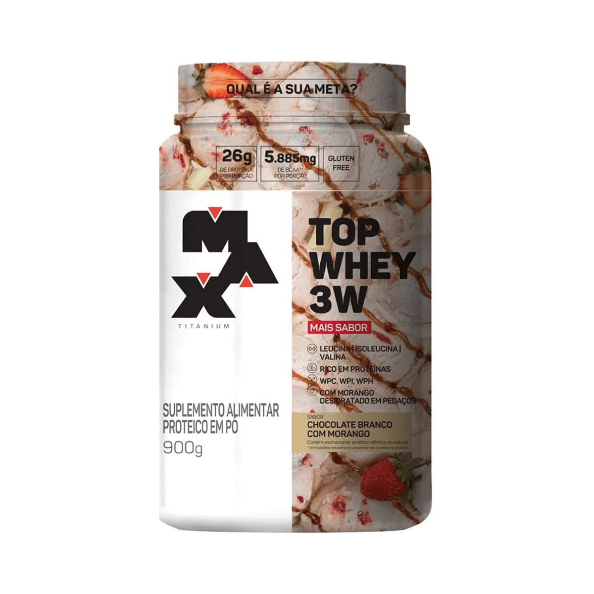 POTE TOP WHEY 3W +SABOR CHOC BRANCO E MORANGO 900G